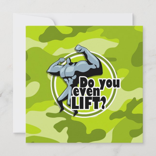 Funny Weight Lifter; bright green camo, camouflage Invitation (Front)