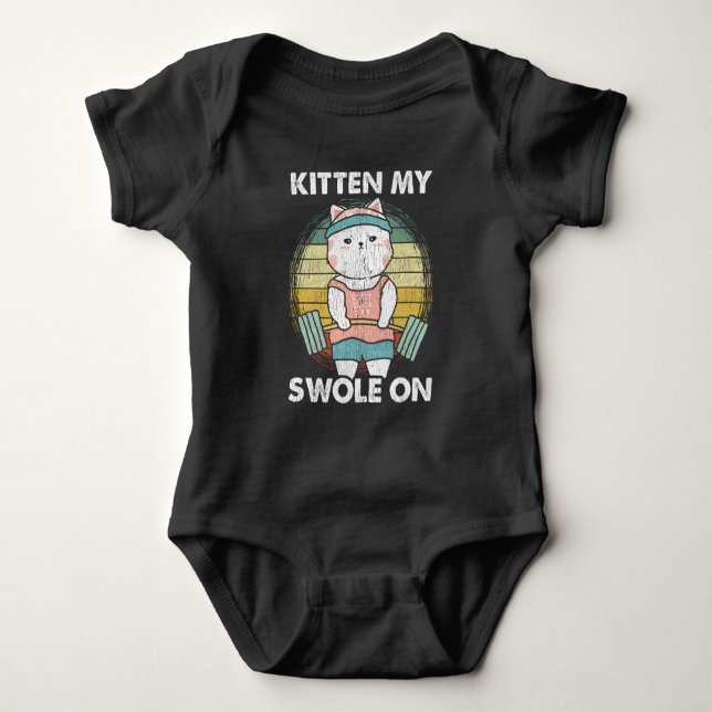 Funny Weightlifting Cat Gym Motivation Animal Baby Bodysuit (Front)