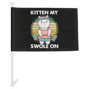Funny Weightlifting Cat Gym Motivation Animal Car Flag