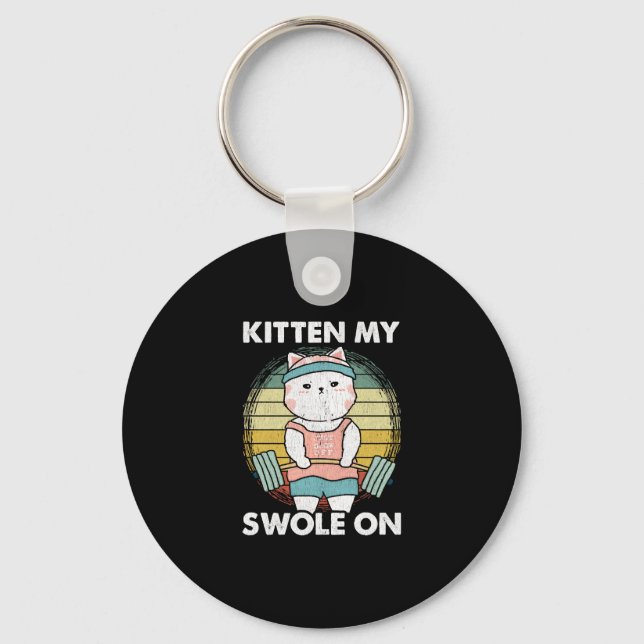 Funny Weightlifting Cat Gym Motivation Animal Keychain (Front)
