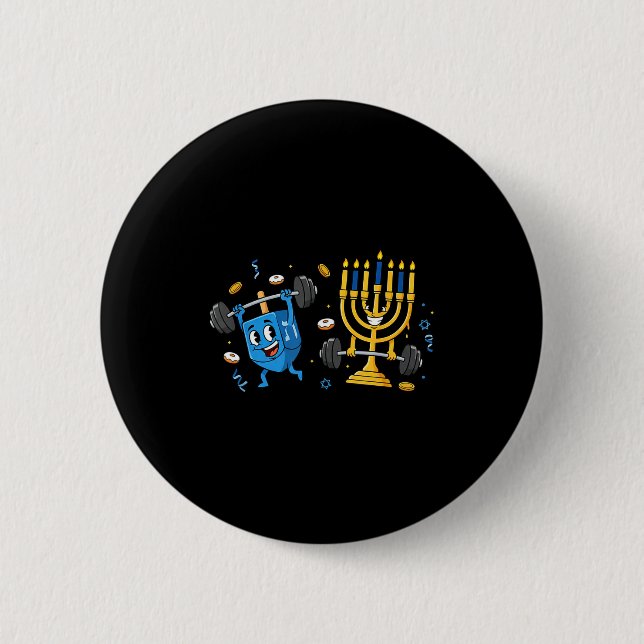 Funny Weightlifting Gym Dreidel Menorah Hanukkah W Button (Front)
