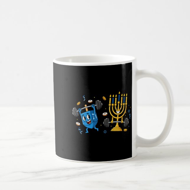Funny Weightlifting Gym Dreidel Menorah Hanukkah W Coffee Mug (Right)