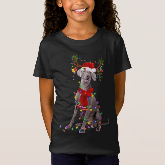 Funny Weimaraner Dog Tree Christmas Lights Xmas Pa T-Shirt (Front)