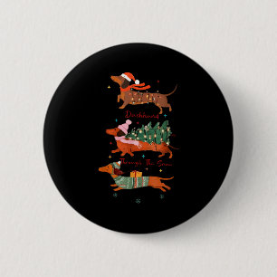 Funny Weiner Dog Dachshund Through The Snow Merry  Button
