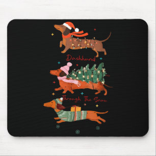 Funny Weiner Dog Dachshund Through The Snow Merry  Mouse Pad