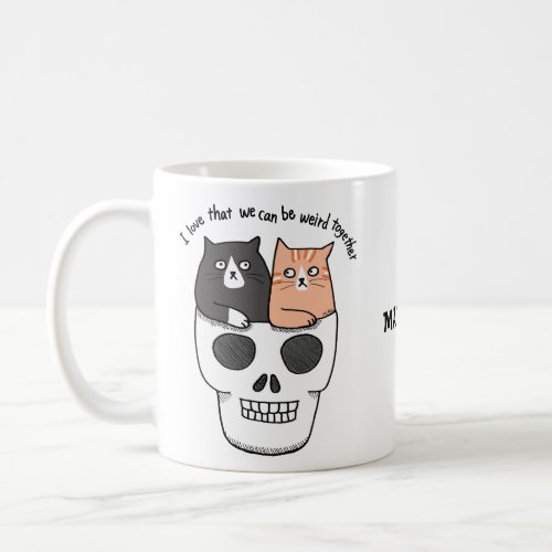 Funny Weird Cats in Skull Couple Bestie Custom  Coffee Mug