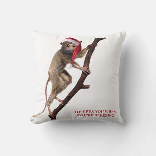 Funny Weird Christmas Taxidermy Monkey  Lemur Throw Pillow