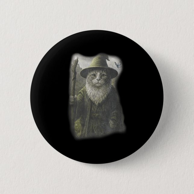Funny Weird Kitten Wizard Ghost Cat Meme Catdalf H Button (Front)