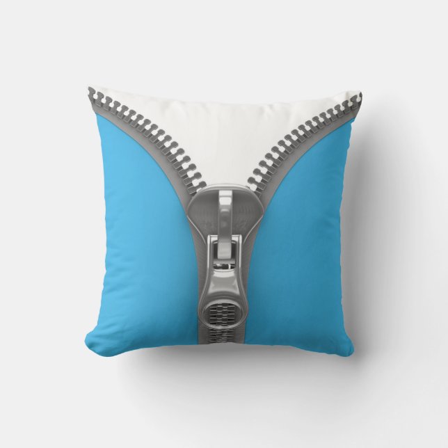 Funny Weird Realistic Blue Zipper Throw Pillow (Front)