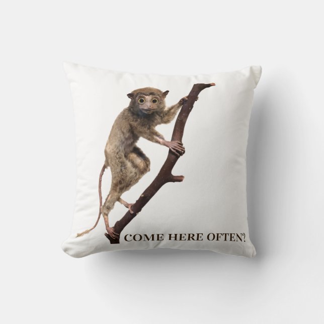Funny Weird Taxidermy Monkey Lemur | Big Eyes Throw Pillow (Front)