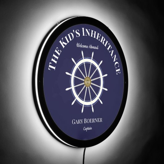 Funny Welcome Aboard Ship's Wheel LED Sign (Angle)