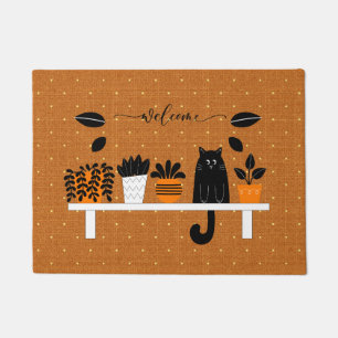 Funny Welcome Bookshelf Hiding Black Cat Home Doormat
