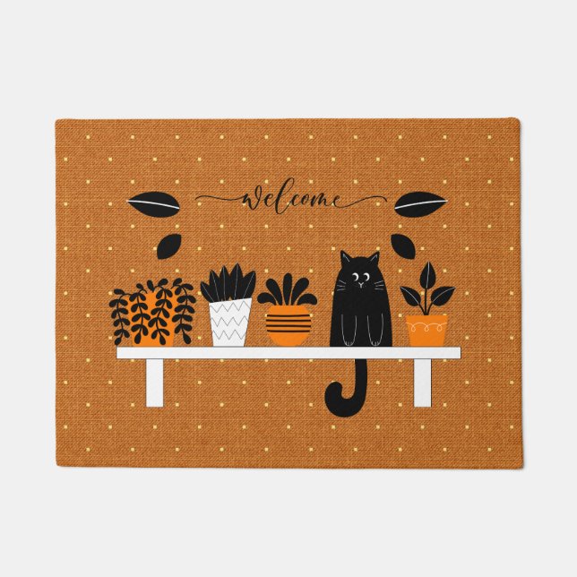 Funny Welcome Bookshelf Hiding Black Cat Home Doormat (Front)