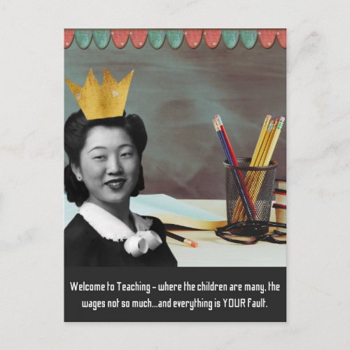 Funny Welcome Teacher Vintage Asian Woman Postcard