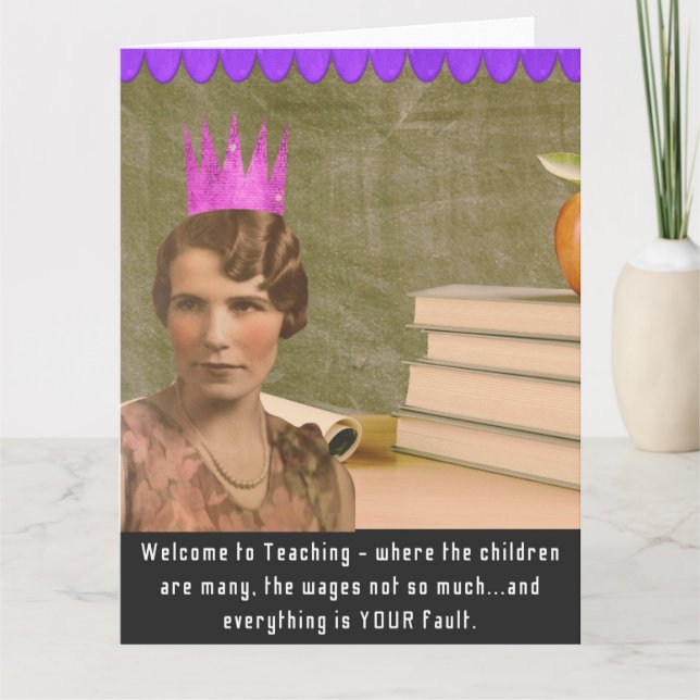 Funny Welcome Teacher Vintage Woman Card (Front)