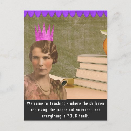 Funny Welcome Teacher Vintage Woman Postcard