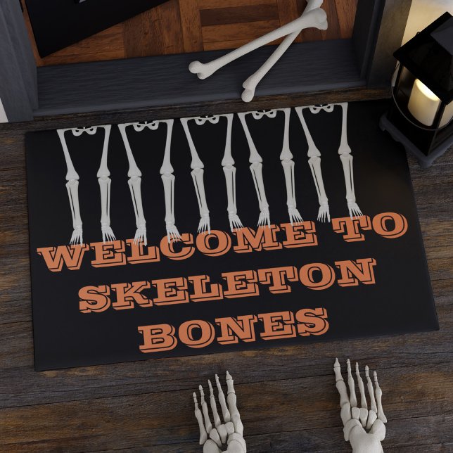 Funny Welcome to Skeleton Bones Halloween Doormat (Welcome to Skeleton Bones doormat perfect for halloween!. Just add your name)