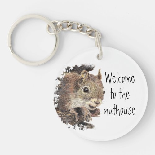 Funny Welcome to the Nuthouse Squirrel Animal Keychain