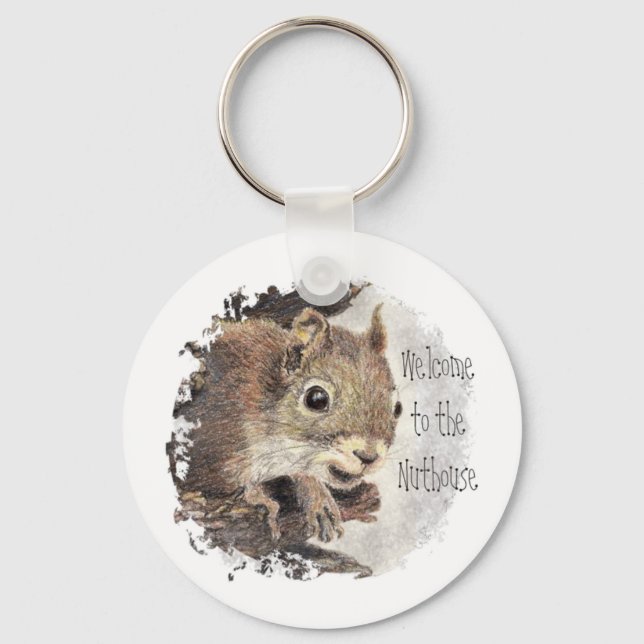 Funny, Welcome to the Nuthouse, Squirrel, Animal Keychain (Front)