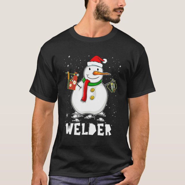 Funny Welder Snowman Holiday Pajamas Christmas Dec T-Shirt (Front)