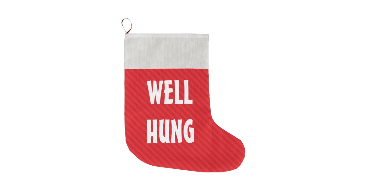 Funny Well Hung Red Stripe Large Christmas Stocking, Zazzle