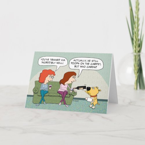 Funny Well_Trained Wine_Serving Dog Birthday Card