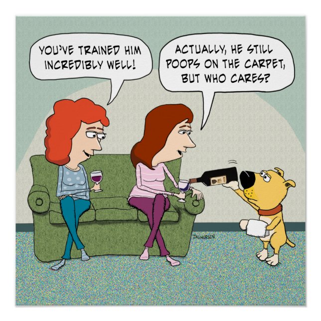 Funny Well-Trained, Wine-Serving Dog Poster (Front)