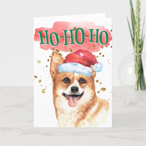 Funny welsh corgi Santa hat yappy howlidays Holiday Card