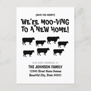 Funny We're Moving Cow Herd New Home Address Moved Announcement Postcard