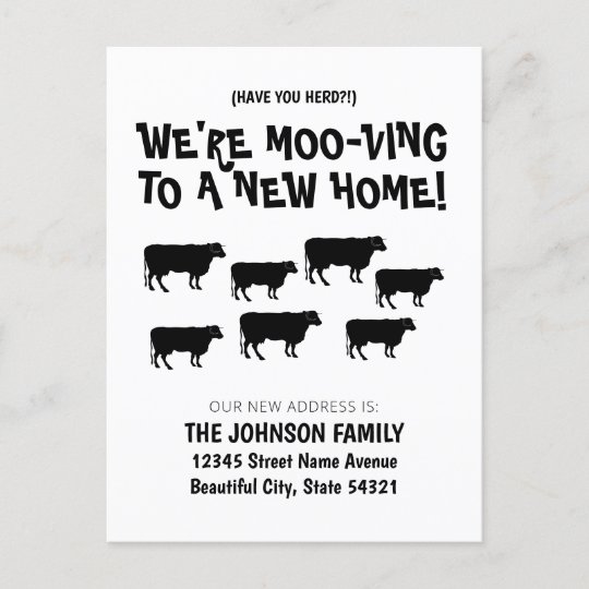 Funny We're Moving Cow Herd New Home Address Moved Announcement Postcard | Zazzle.com