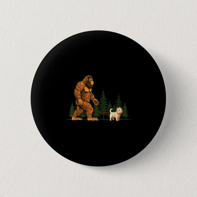 Funny West Highland White Terrier Westie Bigfoot D Button (Front)