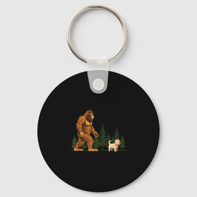 Funny West Highland White Terrier Westie Bigfoot D Keychain (Front)