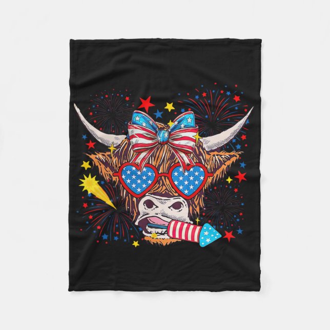 Funny Western America Cow 4th Of July 1  Fleece Blanket (Front)