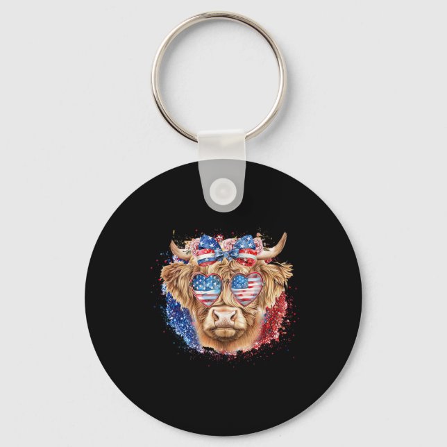 Funny Western America Cow 4th Of July  Keychain (Front)