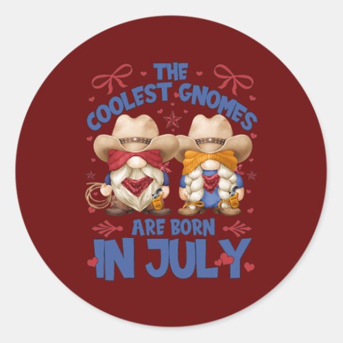 Funny Western Birthday Cowgirl Cowboy Gnomes For Classic Round Sticker