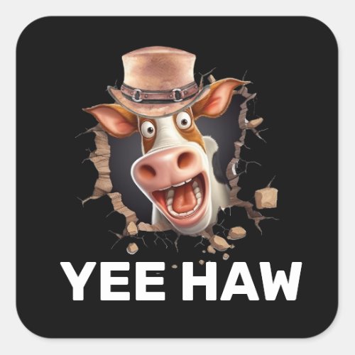 Funny western cow face yee haw country fun square sticker