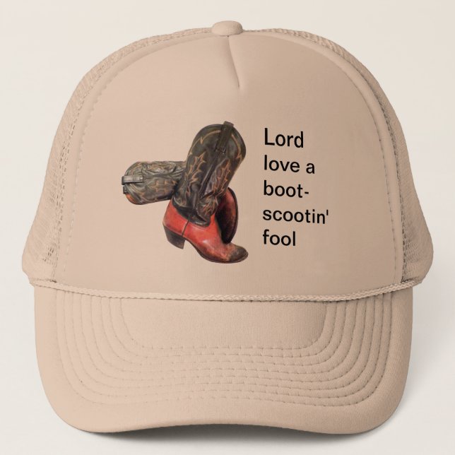 Funny Western Cowboy Boot Scoot Trucker Hat (Front)