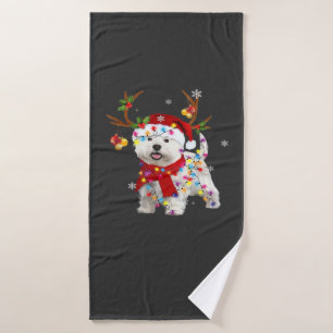 Funny Westie Christmas Tee Reindeer Christmas Ligh Bath Towel