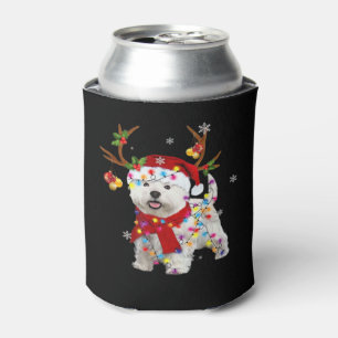 Funny Westie Christmas Tee Reindeer Christmas Ligh Can Cooler