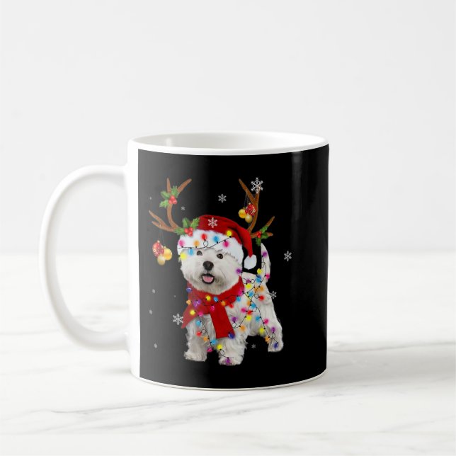 Funny Westie Christmas Tee Reindeer Christmas Ligh Coffee Mug (Left)