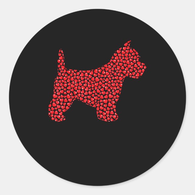 Funny Westie Dog Lover Hearts Love Westie Valentin Classic Round Sticker (Front)