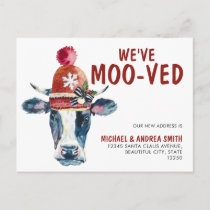 Funny We've Moo-ved Christmas Cow Holiday Moving Announcement Postcard