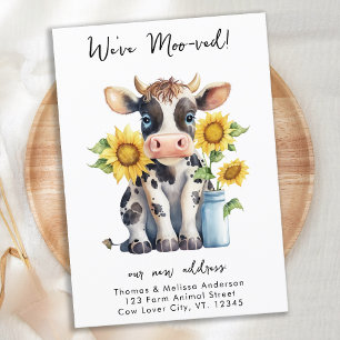 Funny We've Moo-ved New Address Cute Cow Moving Announcement