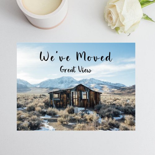 Funny Weve Moved Abandoned House Great View Announcement Postcard