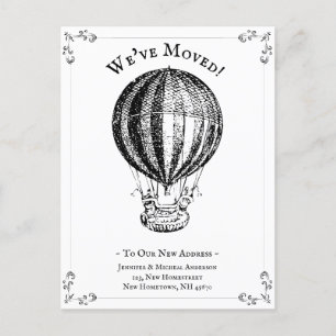 Funny We've Moved Hot Air Balloon Vintage White Announcement Postcard