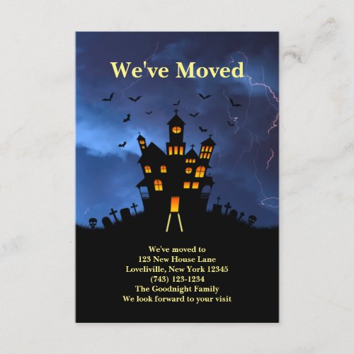 Funny Weve Moved Spooky Black Haunted House Enclosure Card