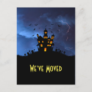 Funny We've Moved Spooky Black Haunted House Postcard