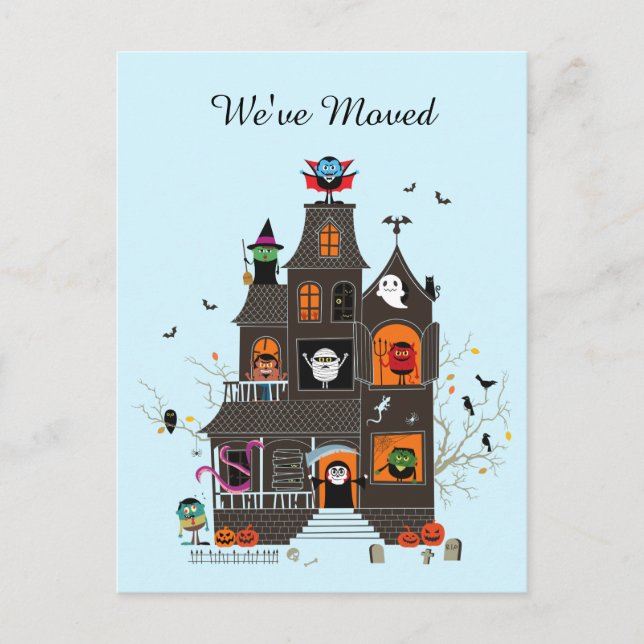 Funny We've Moved Spooky Haunted House Address Postcard (Front)