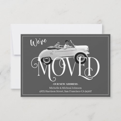 Funny Weve Moved Vintage Car Gray New Address Announcement