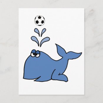 Funny Whale Playing Soccer Cartoon Postcard by inspirationrocks at Zazzle